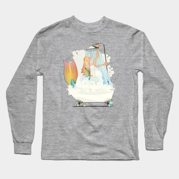 Mermaid in the Shower Long Sleeve T-Shirt by InTheWashroom